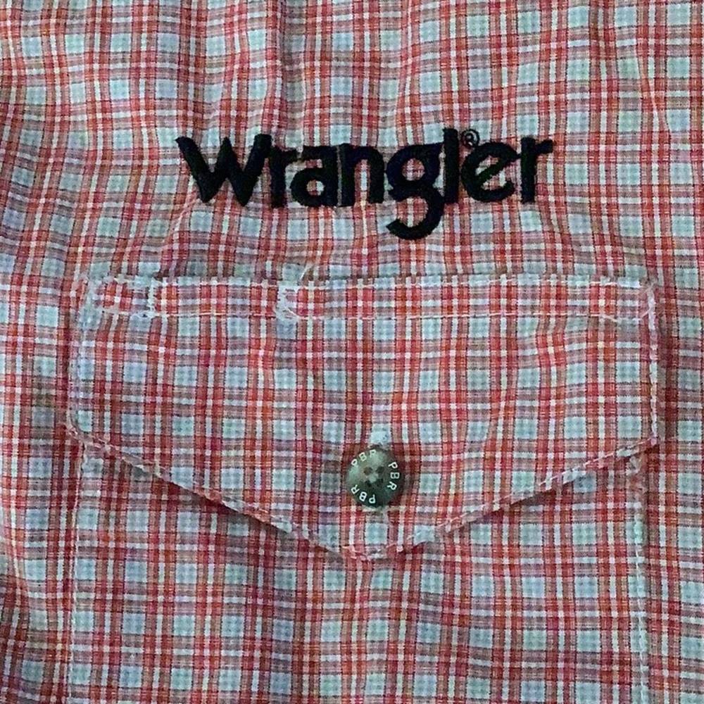 Wrangler Large Tall Red White Plaid PBR Professional Bull Riders Shirt - Picture 6 of 9